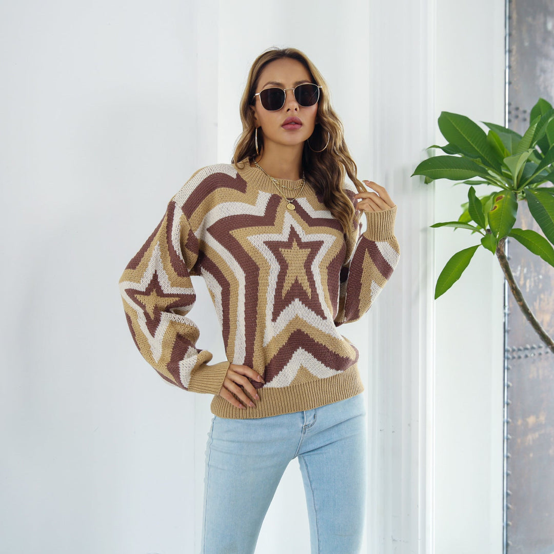 Ster Vallen Schouder Trui | Geribbelde Ronde Hals | Casual & Chic Lange Mouwen