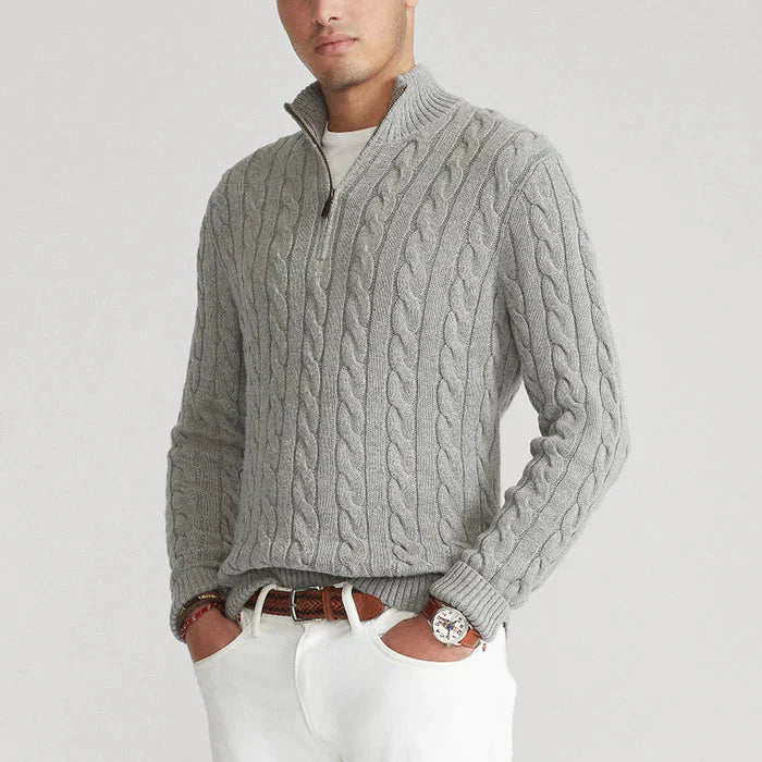 Heren Kabelgebreide Half-Zip Trui met Klassiek Textuurontwerp