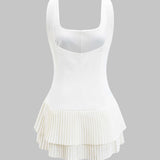 Effen Geplooide Rugloze Mini Jurk