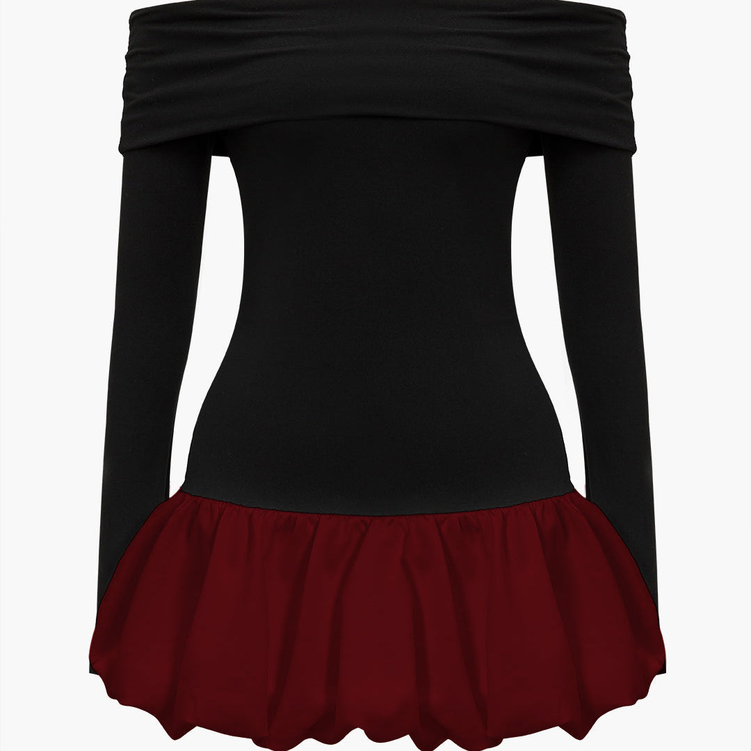 Off Shoulder Patchwork Mini Jurk