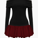 Off Shoulder Patchwork Mini Jurk