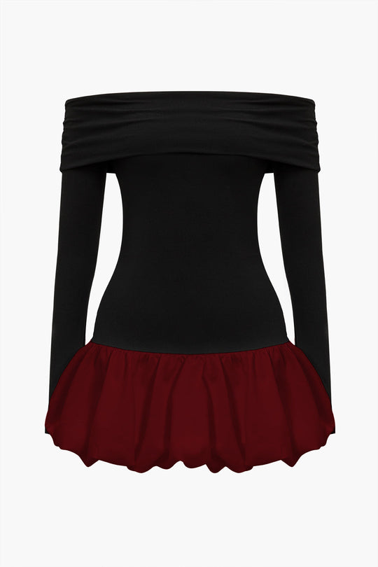 Off Shoulder Patchwork Mini Jurk
