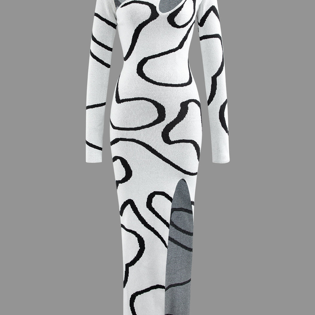 Lijnpatroon Cut Out Slit Brede Maxi Jurk