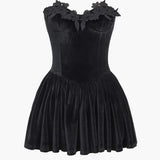 Fluwelen Strapless Mouwloze Mini Jurk