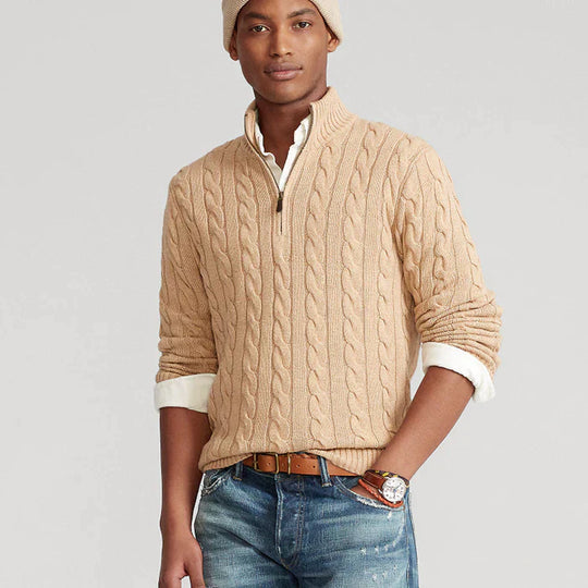 Heren Kabelgebreide Half-Zip Trui met Klassiek Textuurontwerp
