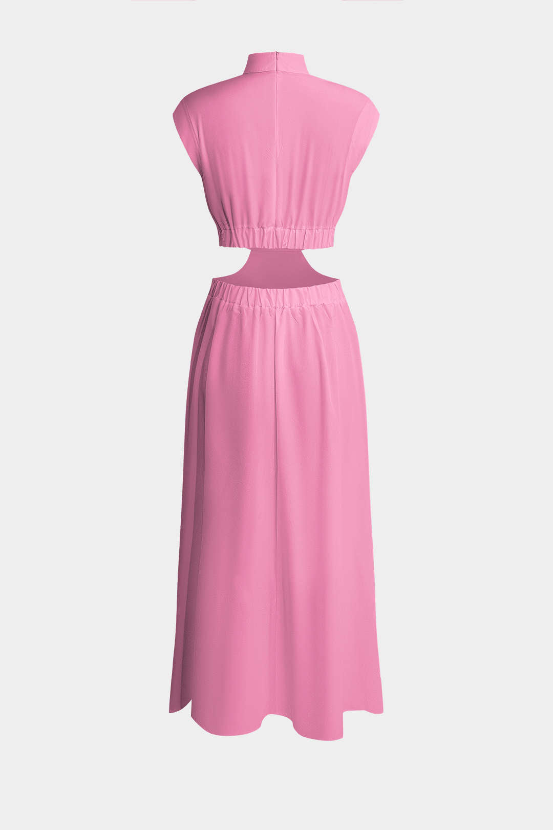 Mock Neck Cut Out Plissé Maxi Jurk