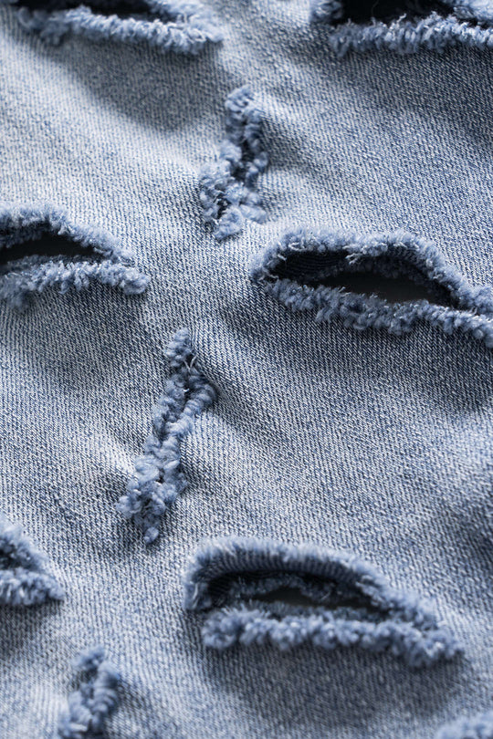 Gescheurde Cut Out Knop Pocket Wijde Pijpen Jeans
