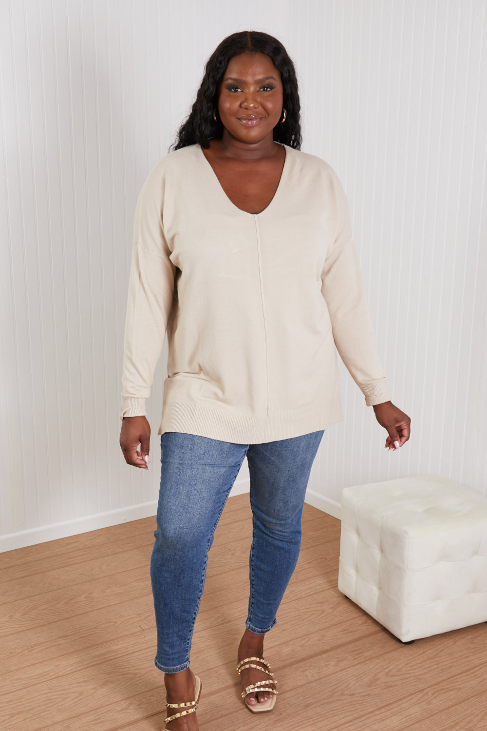 Dames Tuniek Sweater | Met V-Hals en High-Low Design | Comfortabele Lange Trui met Zijsplit