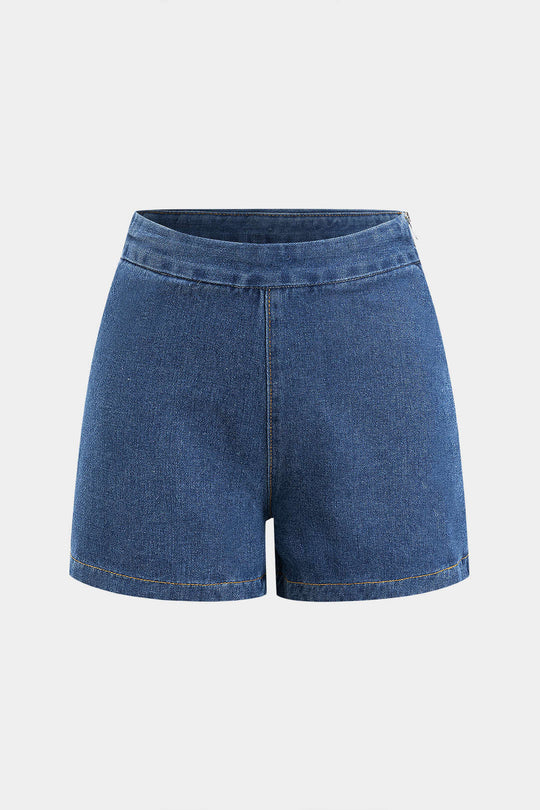 Denim Knopzak Ceintuurtop en Shorts Set