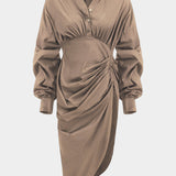 V-hals Rimpel Split Midi Jurk