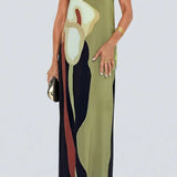 Kleurblok Strapless Split Maxi Jurk