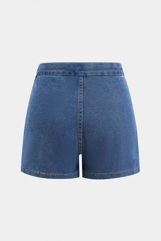 Denim Knopzak Ceintuurtop en Shorts Set