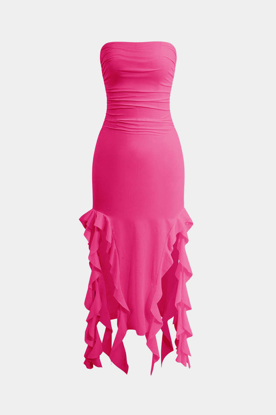Effen Rimpelrand Rimpel Tube Maxi Jurk
