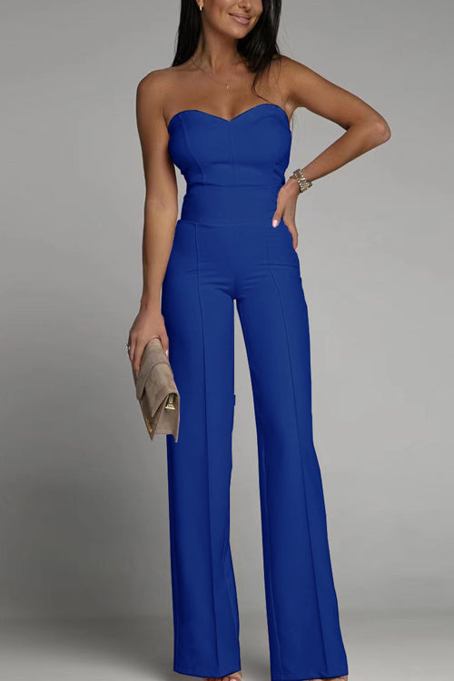 Dames Strapless Jumpsuit met Aansluitend Lijfje en Uitlopende Broekspijpen