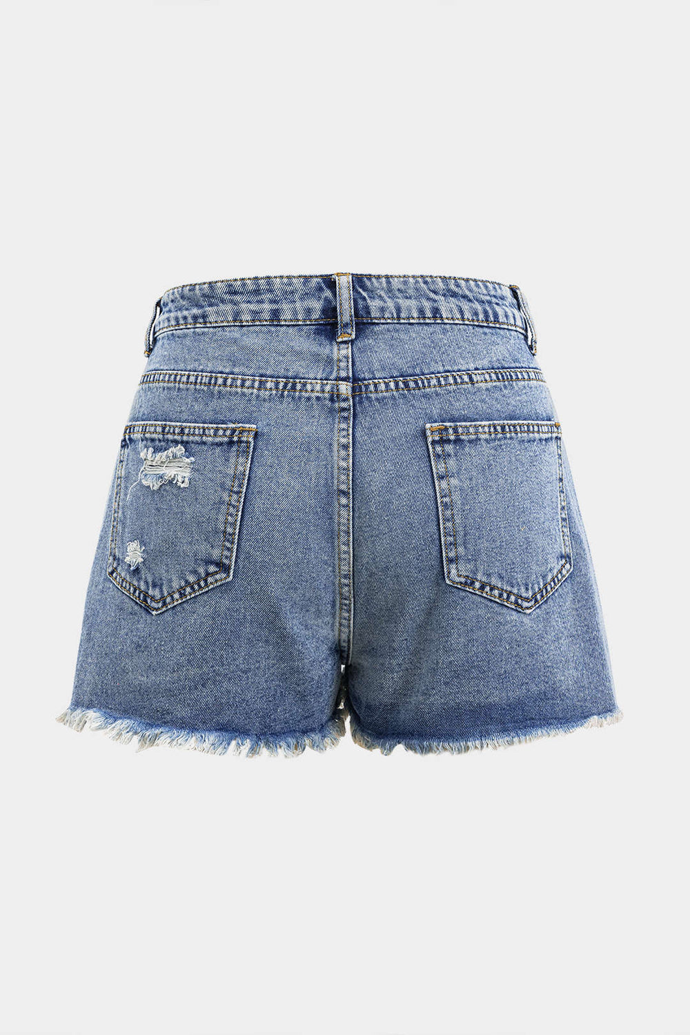 Denim Asymmetrische Gescheurde Knopzak Shorts