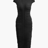 Mock Neck Knit Stripe Korte Mouw Maxi Jurk
