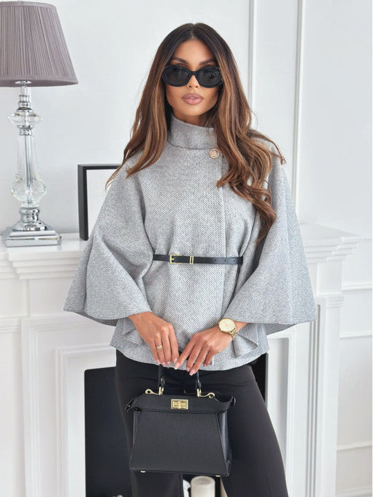 Dames Batwing Cloak Top | Met Riem en Staande Kraag | Losse Mantelstijl voor Casual en Chique Gelegenheden