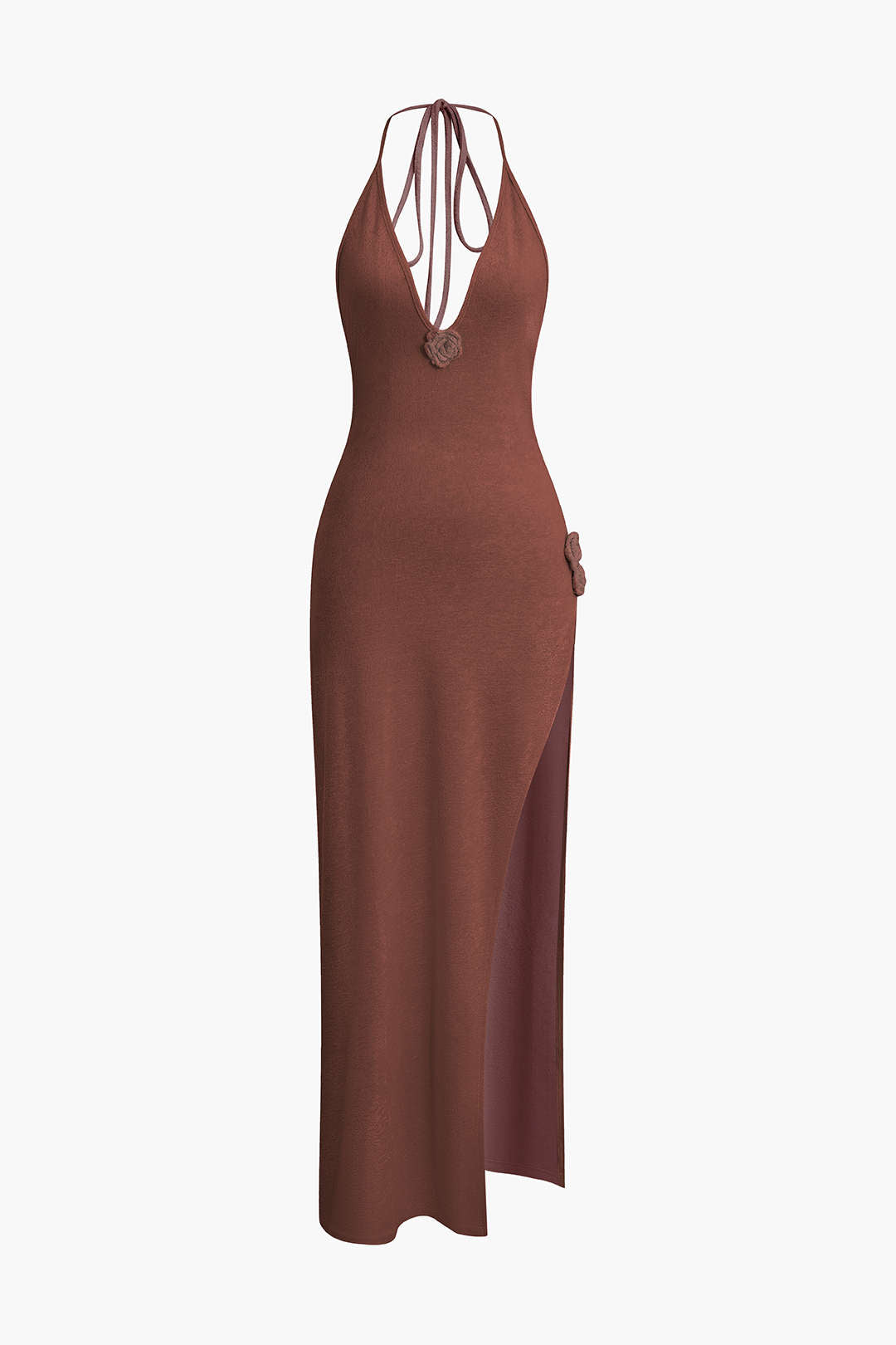 3D Bloem V-Hals Rugloos Split Maxi Jurk