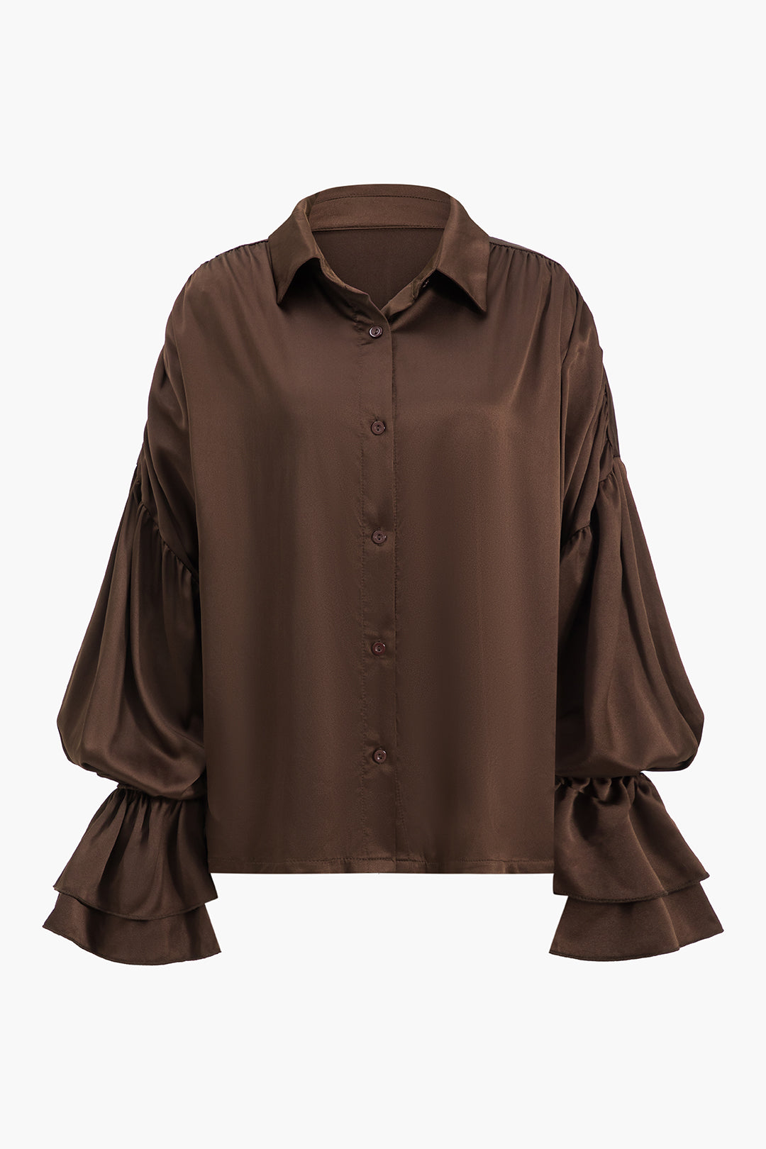 Thea - Strakke Knopjes Satijnen Dames Langemouwen Shirt
