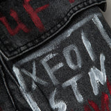 Graffiti Flap Pocket Denim Mini Rok