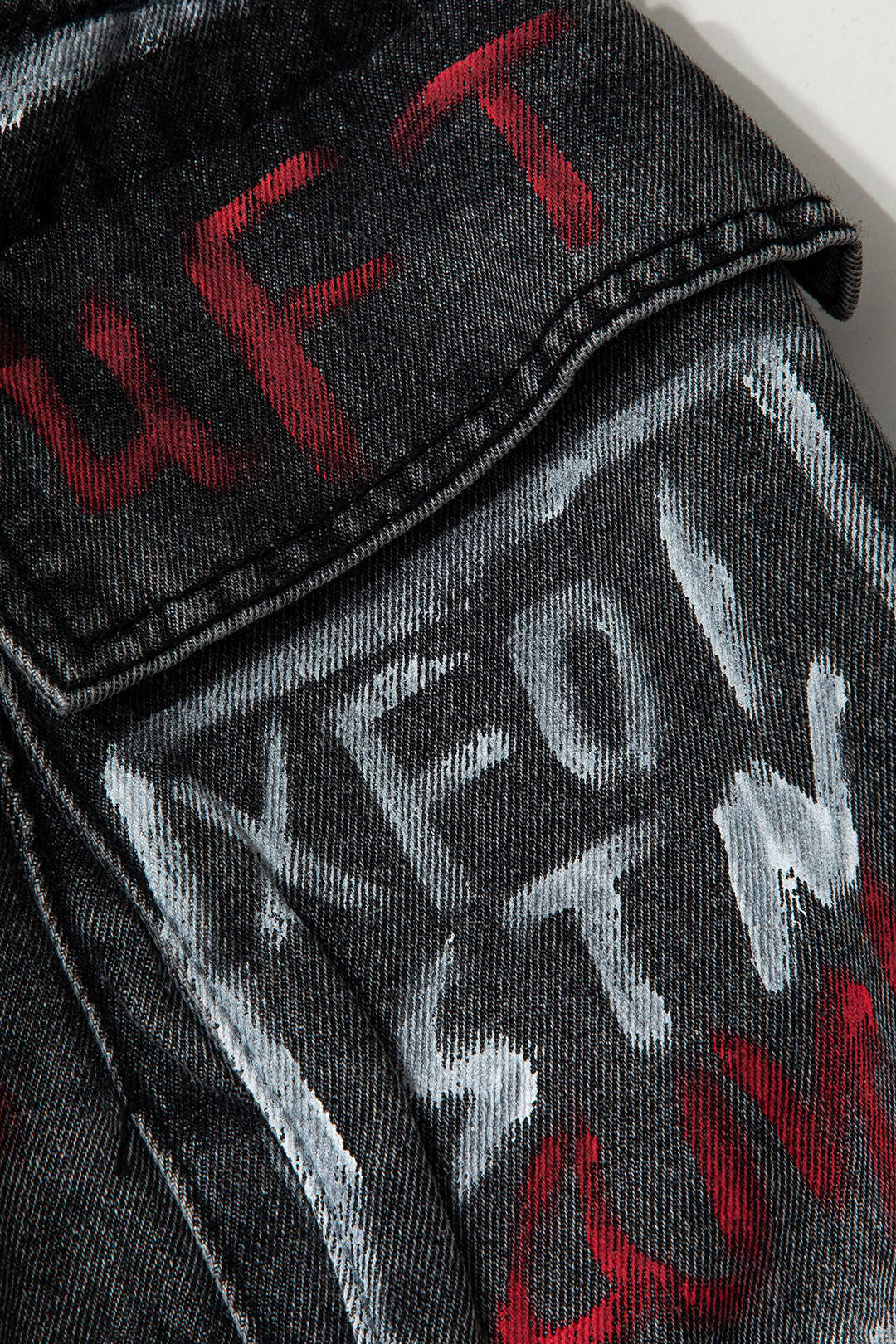 Graffiti Flap Pocket Denim Mini Rok
