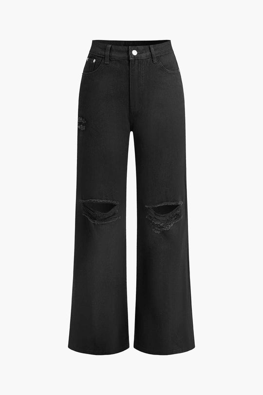 Solide Uitgesneden Gescheurde Jeans