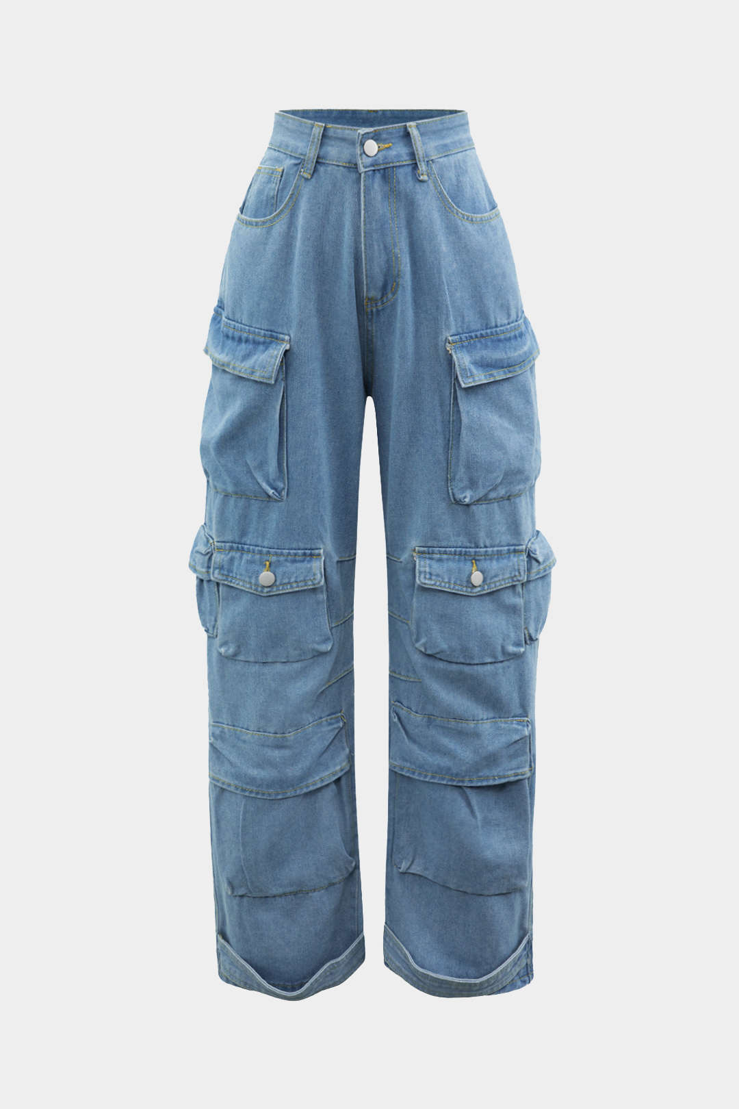 Multi Pocket Rolrand Wijde Pijpen Cargo Jeans