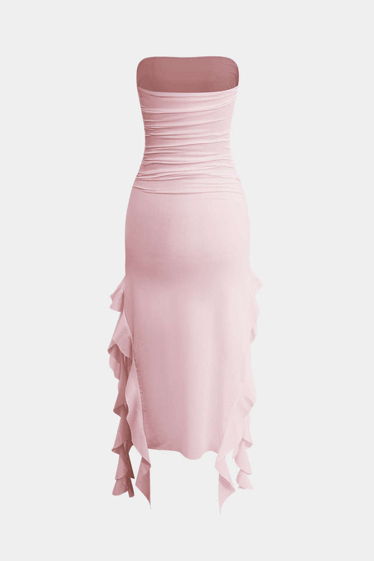 Effen Rimpelrand Rimpel Tube Maxi Jurk