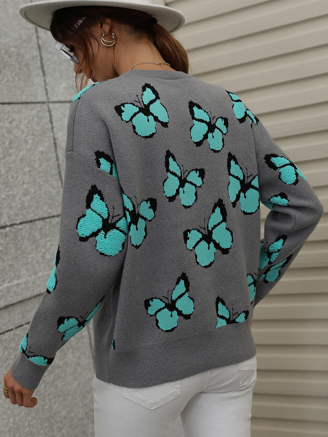 Dames Vlinder Crewneck Trui | Verlaagde Schouders | Borduursel