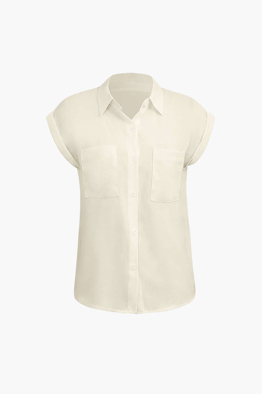 Vittoria - Minimalistische Opgerolde Mouw Geknoopte Zoom Dames Shirt