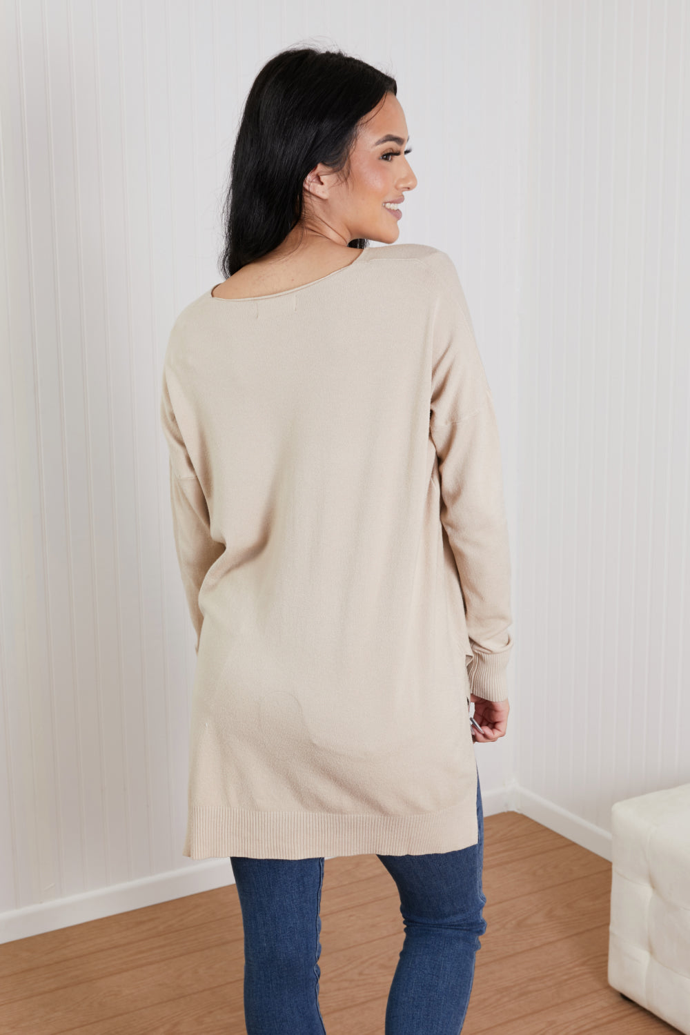 Dames Tuniek Sweater | Met V-Hals en High-Low Design | Comfortabele Lange Trui met Zijsplit
