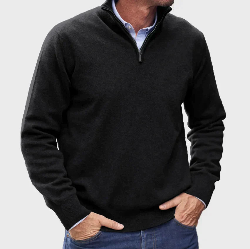Heren Half-Zip Gebreide Trui met Staande Kraag en Geribbelde Mouwen