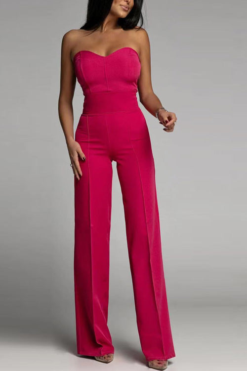 Dames Strapless Jumpsuit met Aansluitend Lijfje en Uitlopende Broekspijpen