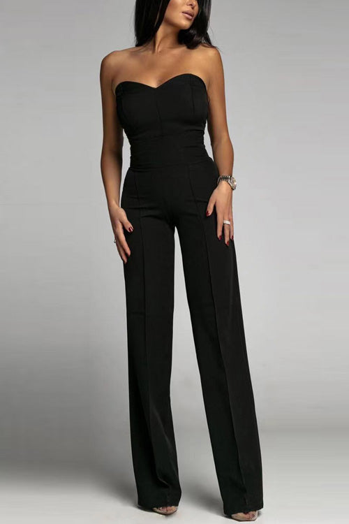 Dames Strapless Jumpsuit met Aansluitend Lijfje en Uitlopende Broekspijpen