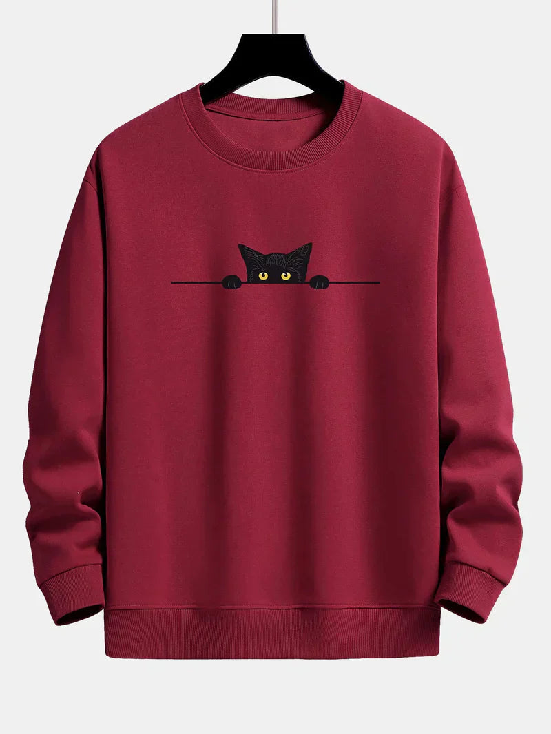 Sweatshirt Relax Fit Met Zwart Kat Print voor Mannen | Ideaal voor Dagelijks Gebruik en Casual Gelegenheden