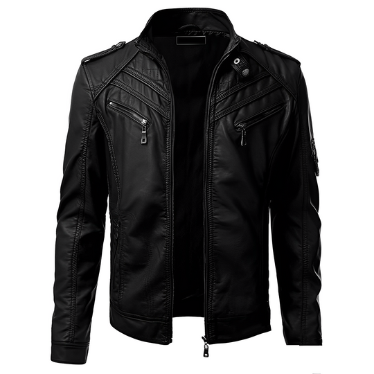 Heren Slim Fit Leren Jas | Met Ritszakken en Staande Kraag | Moderne en Gestructureerde Pasvorm