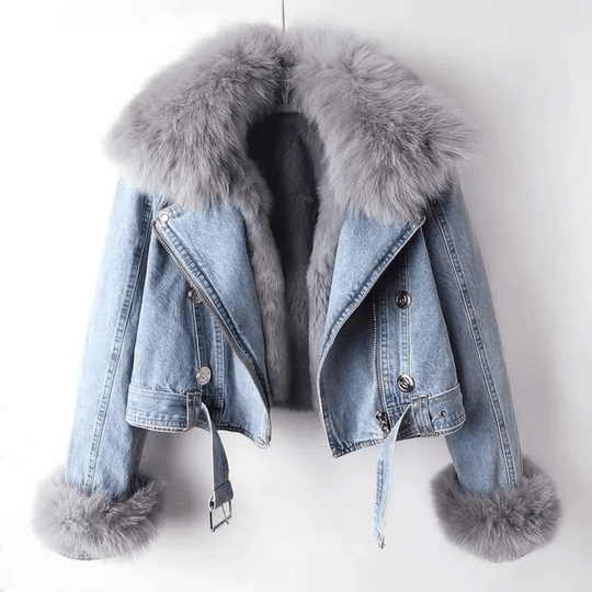 Denim winterjas | Pluche rand | Warme voering | Korte pasvorm