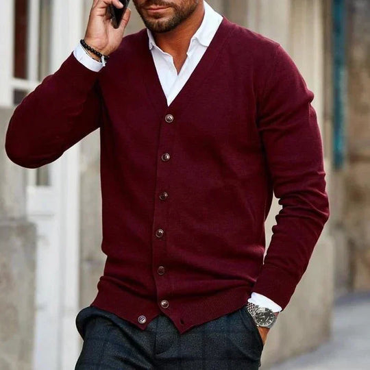 Heren Slim-Fit V-Hals Cardigan met Knopen en Zakjes