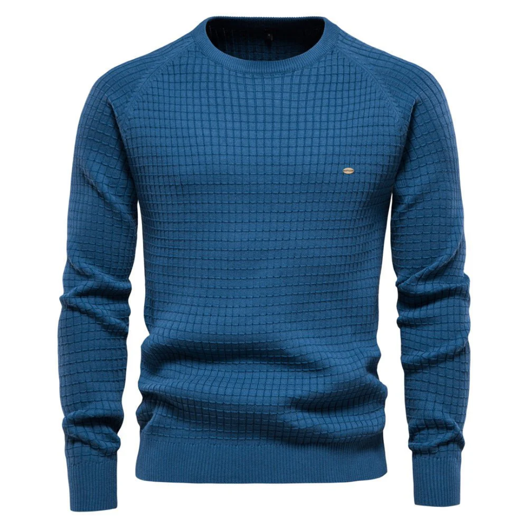 Heren Textured Knit Crew Neck Trui met Klassiek Slim Fit Ontwerp
