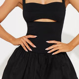 Plissé Cut Out Rits Puff Hem Slip Mini Jurk