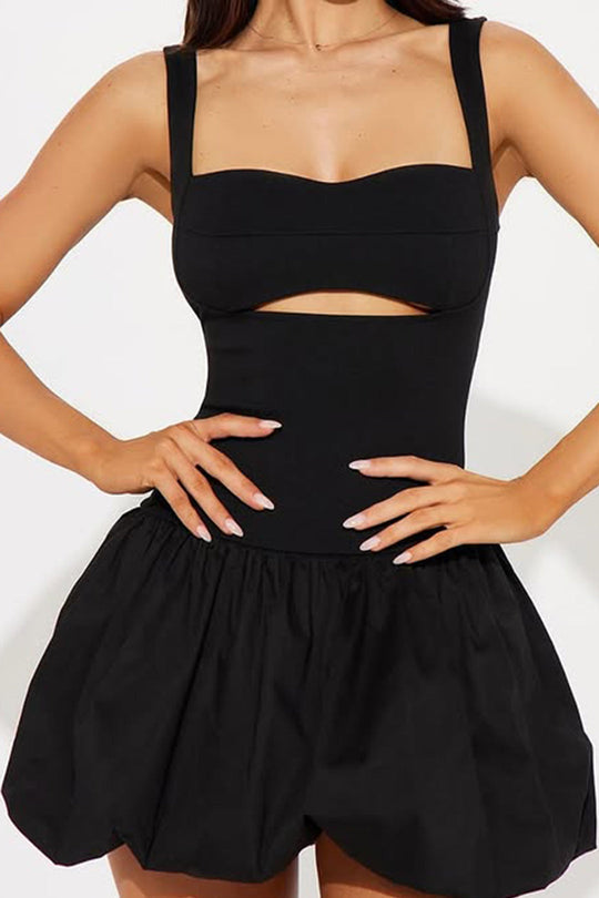 Plissé Cut Out Rits Puff Hem Slip Mini Jurk