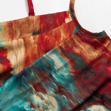 Aquarel Print Satijnen Rimpel Drawstring Slip Mini Jurk