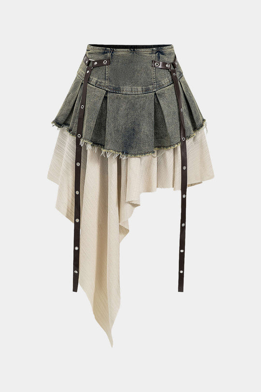 Denim Hoge Taille Patchwork Rok