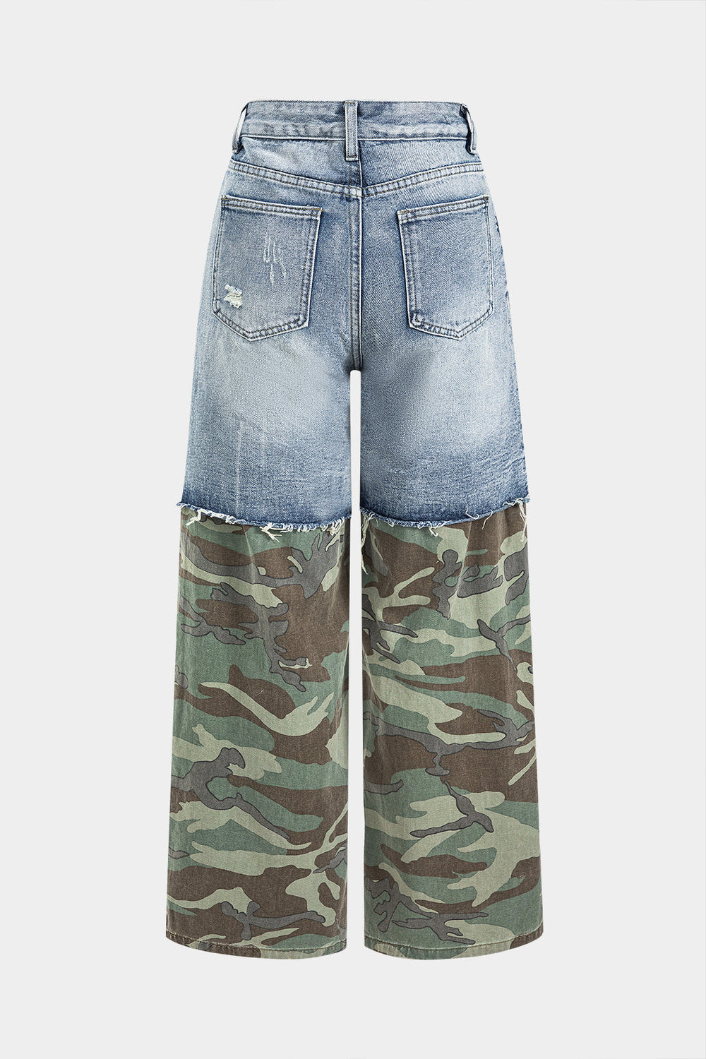 Camo Print Denim Patchwork Knopzak Jeans