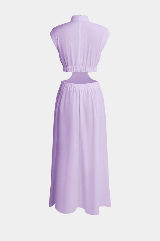 Mock Neck Cut Out Plissé Maxi Jurk