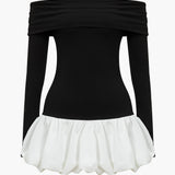 Off Shoulder Patchwork Mini Jurk
