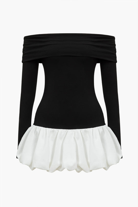 Off Shoulder Patchwork Mini Jurk