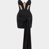 Mesh Ruched Tie Front Bustier Patchwork Slip Mini Jurk