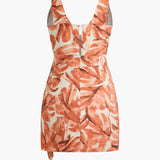 Abstracte Print Knoop V-Hals Mini Jurk