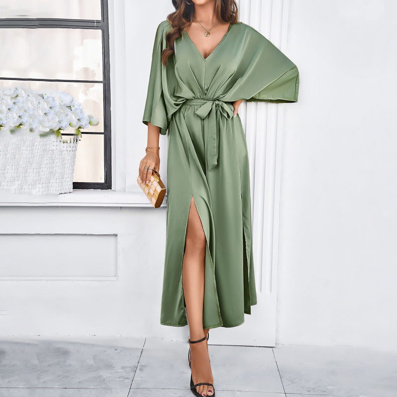 Elegante dames maxi jurk met strik en split